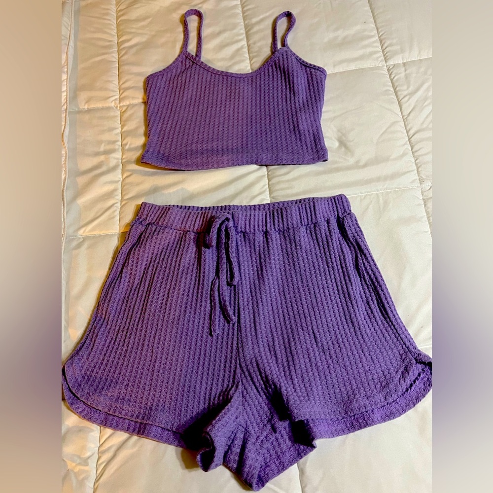 SHEIN purple crop pj/lounge set, size S.